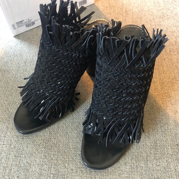 Proenza Schouler Black Woven Fringe Mules Sandals 38 - Picture 3 of 7